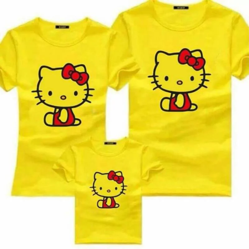 Hình nền cute nữ với bộ ba áo thun màu vàng in hình Hello Kitty đáng yêu trên nền trắng
